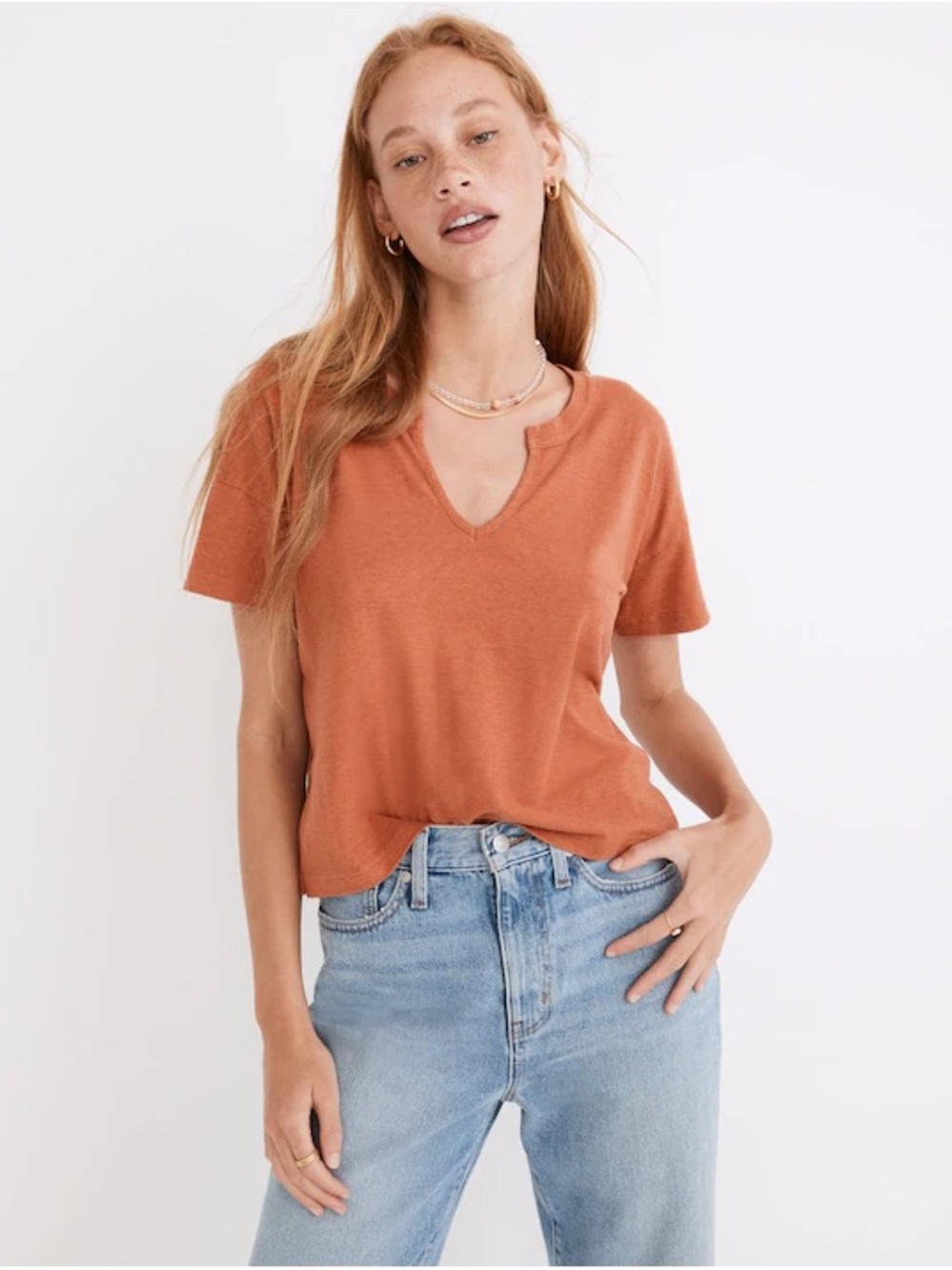 Madewell- Hemp-Cotton Split-Neck Crop Tee